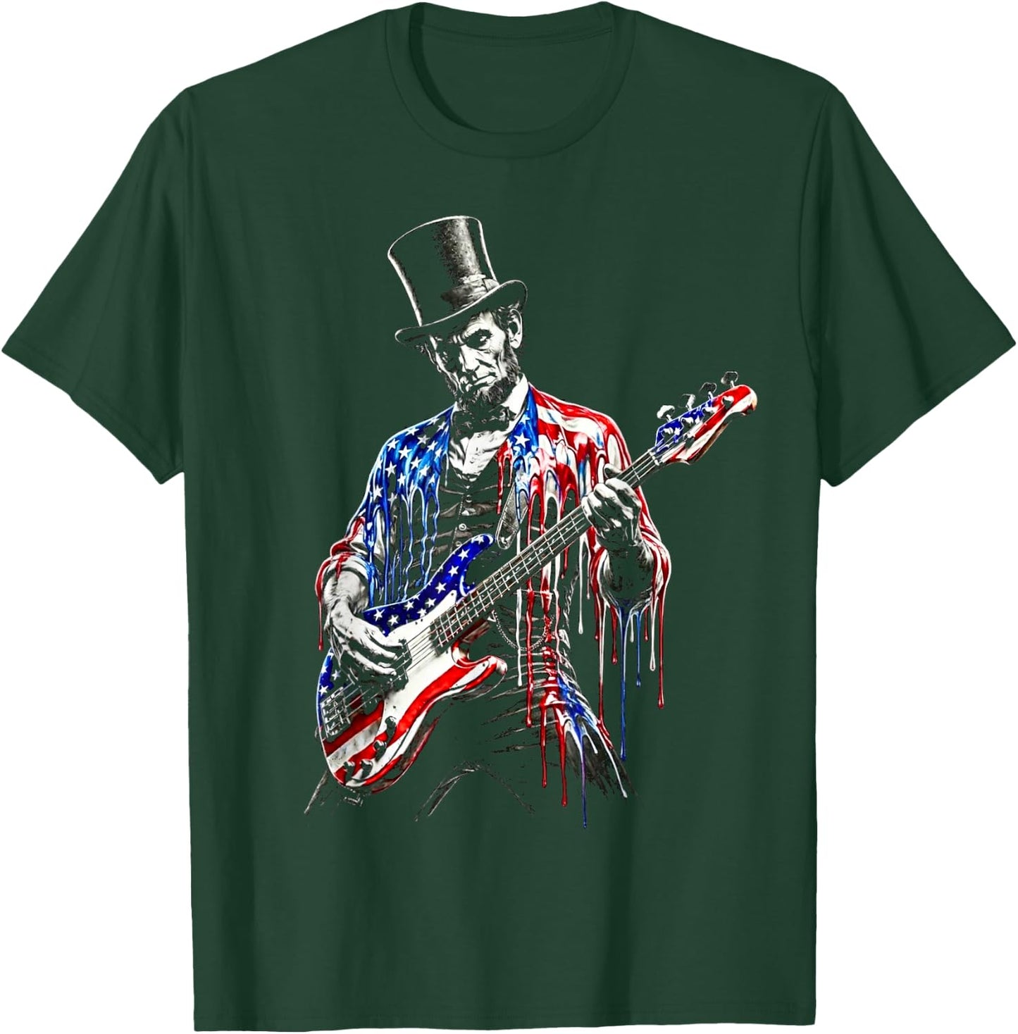 abe Lincoln Playing Guitar USA Flag 4th July Lincoln Guitar T-Shirt - T-Shirt | Forest