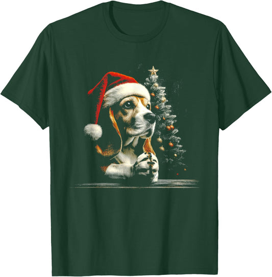 Beagle Santa Hat - Funny Cute Dog Xmas Christmas Lover T-Shirt - T-Shirt | Forest