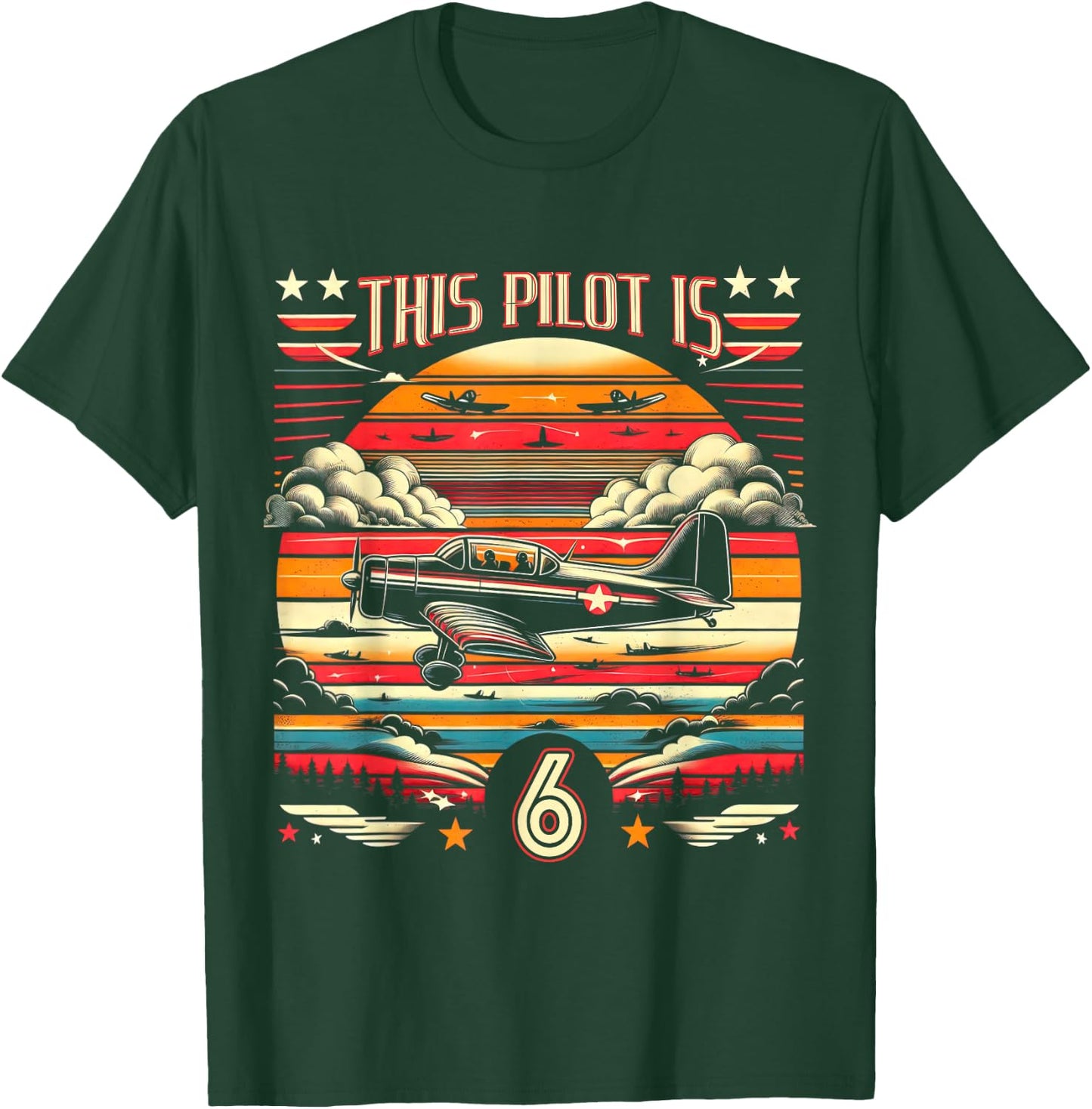 Toddler 6 Year Old Airplane Pilot 6th Birthday Aviation T-Shirt - T-Shirt | Forest