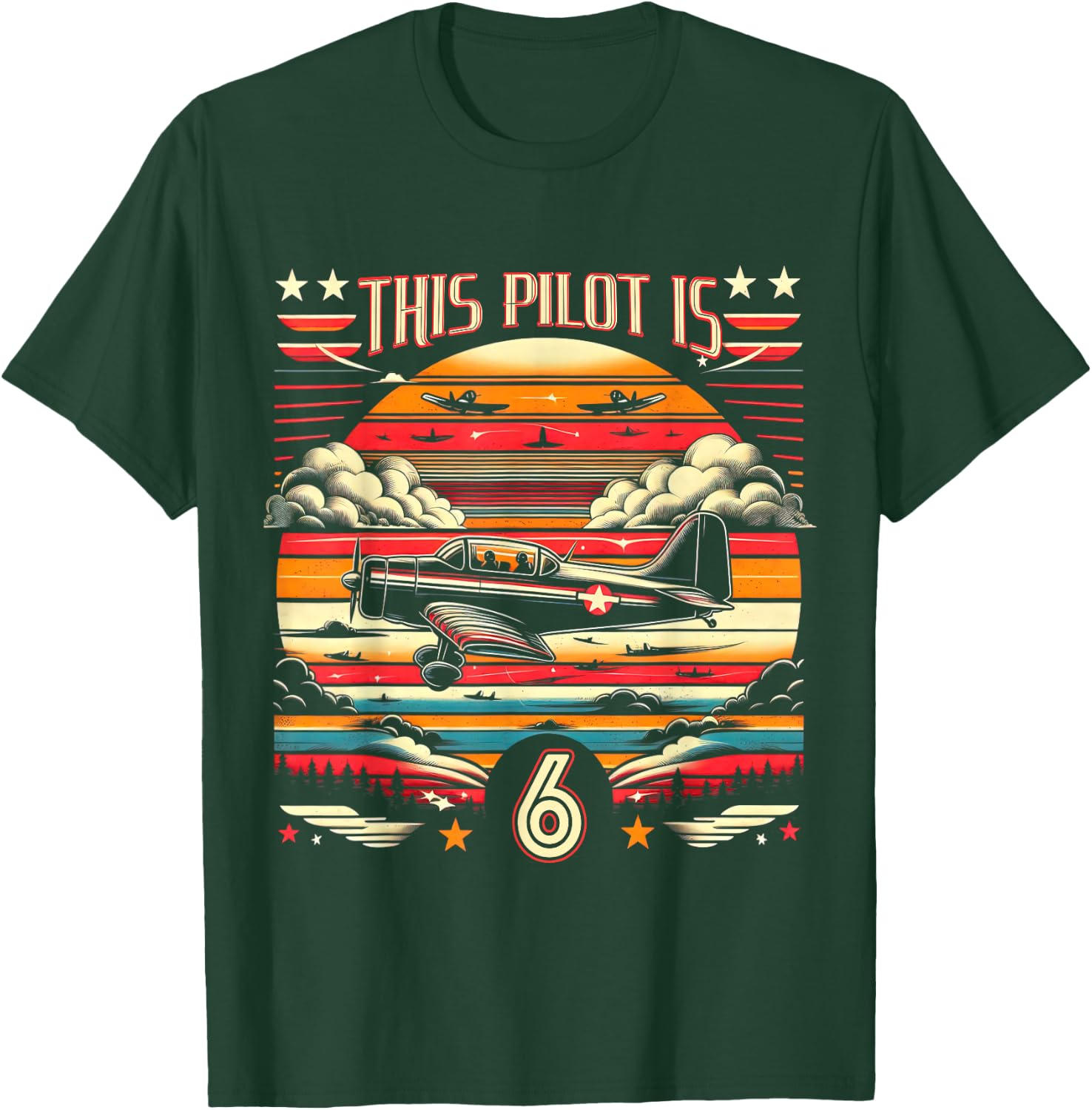 Toddler 6 Year Old Airplane Pilot 6th Birthday Aviation T-Shirt - T-Shirt | Forest