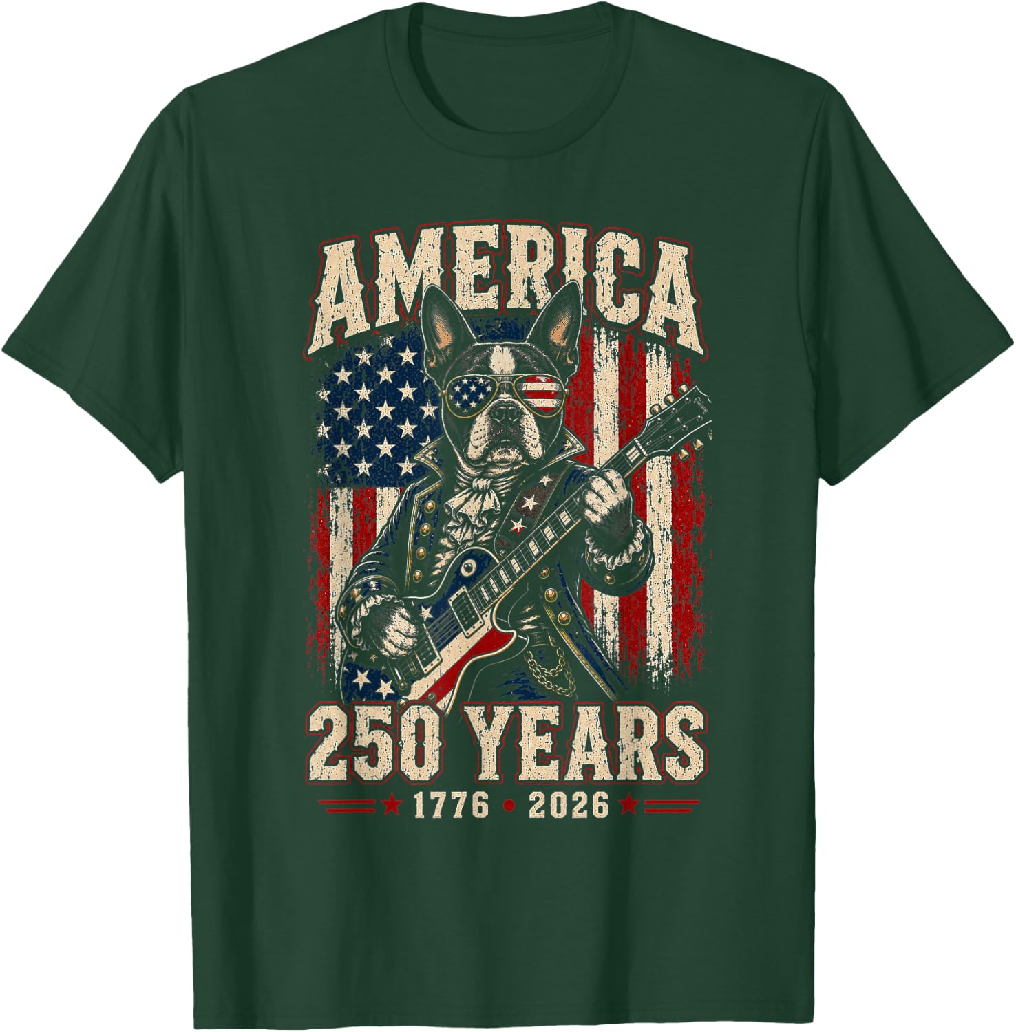 250 Years America Boston Terrier Dog Patriotic USA 4th July T-Shirt - T-Shirt | Forest