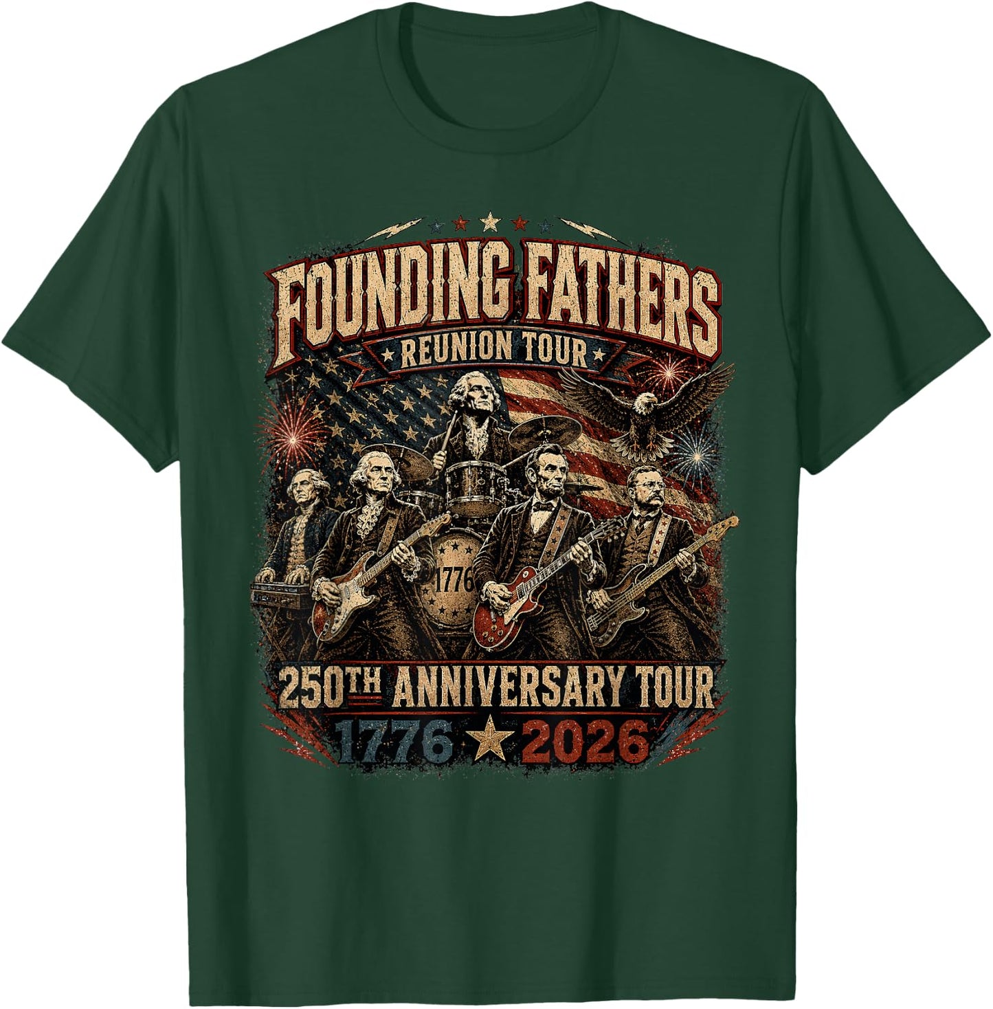 Funny Founding Fathers Reunion Tour Rockstar Graphic T-Shirt - T-Shirt | Forest