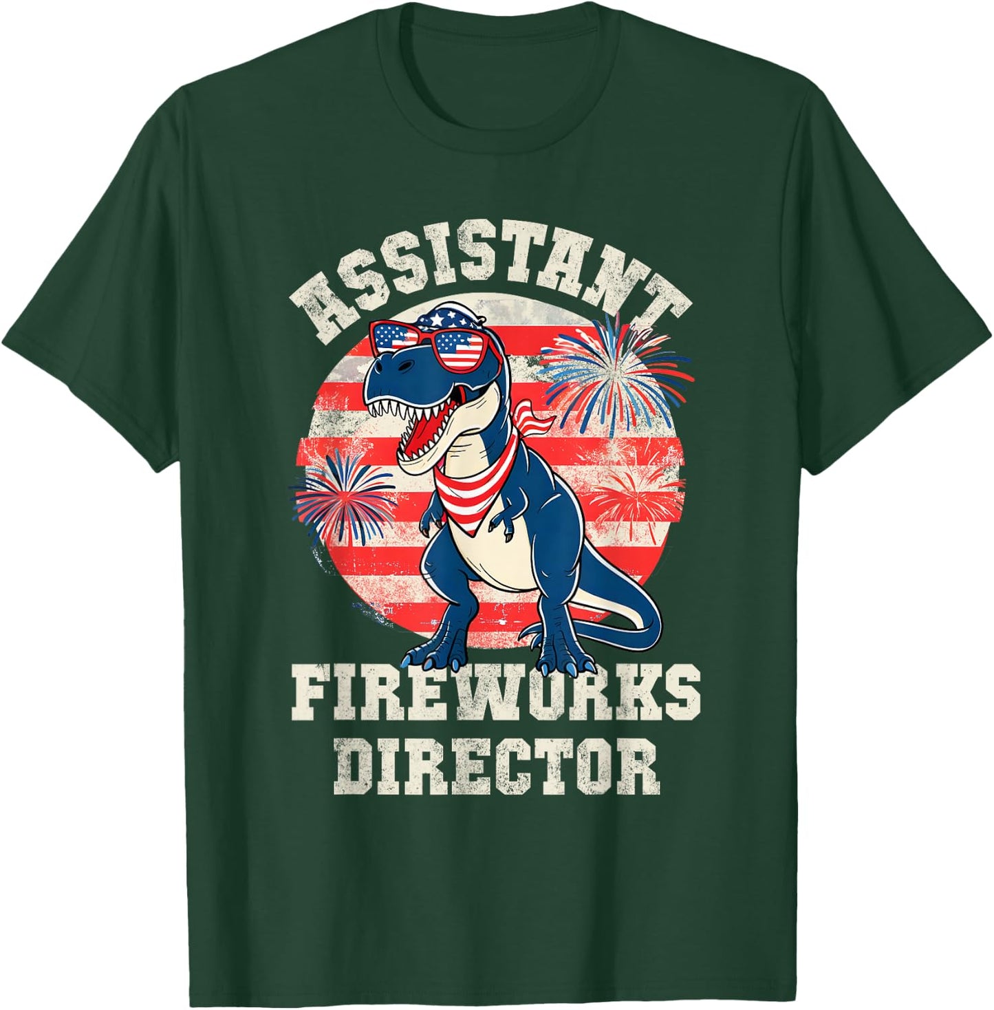 Kids T-Rex ASSISTANT FIREWORKS DIRECTOR 4th July Red White T-Shirt - T-Shirt | Forest