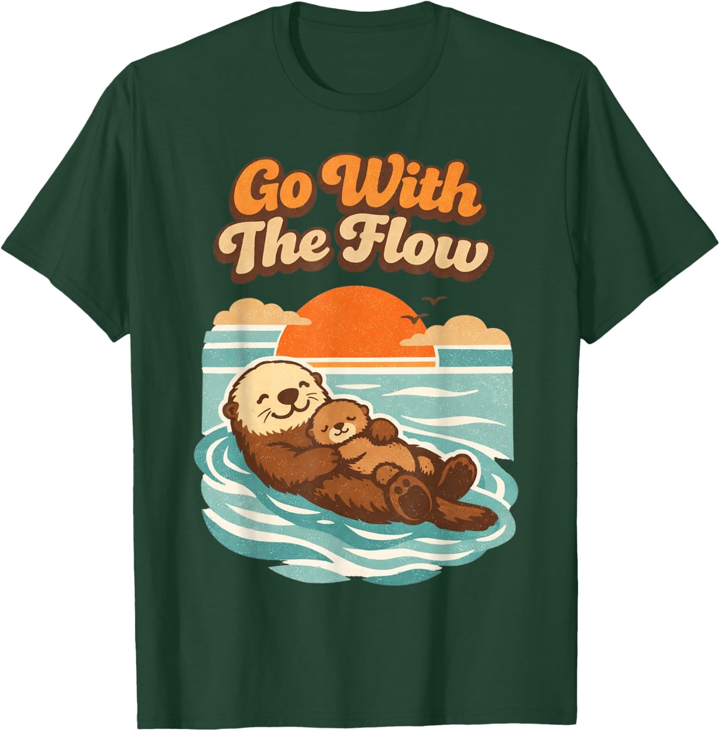 Go with The Flow Sea Otter Retro Animal T-Shirt - T-Shirt | Forest