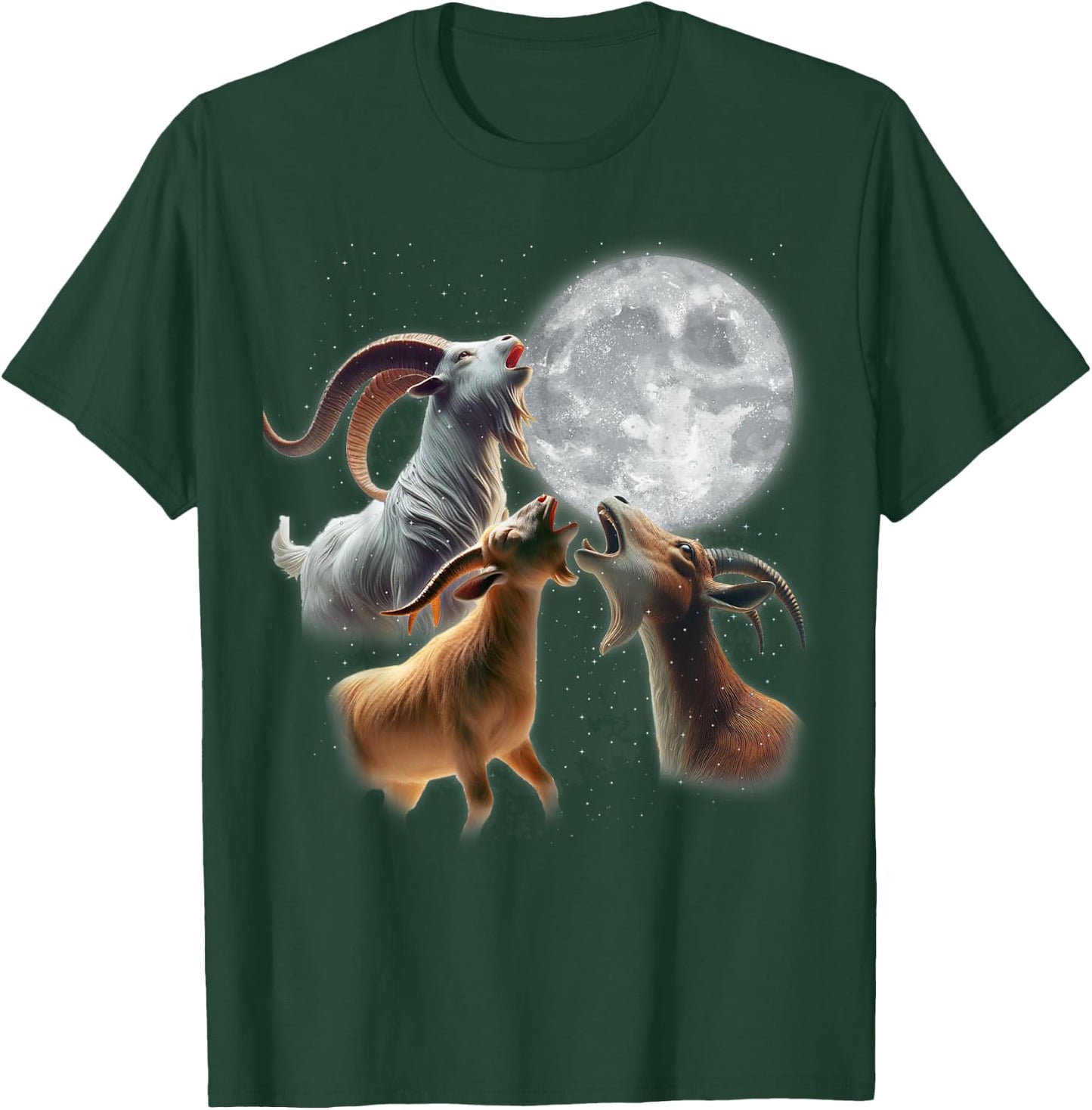 3 Goats Howling At The Moon Funny Goat Farm Animal Farmer T-Shirt - T-Shirt | Forest