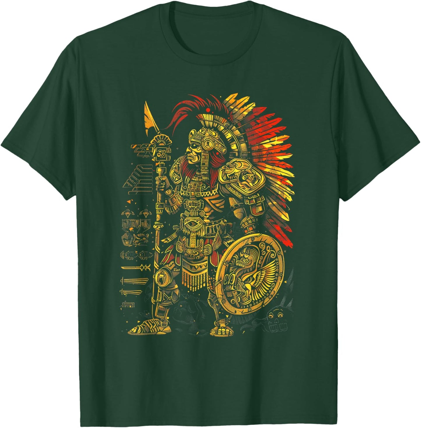 Aztec Powerful Huitzilopochtli Battle Tribal art T-Shirt - T-Shirt | Forest