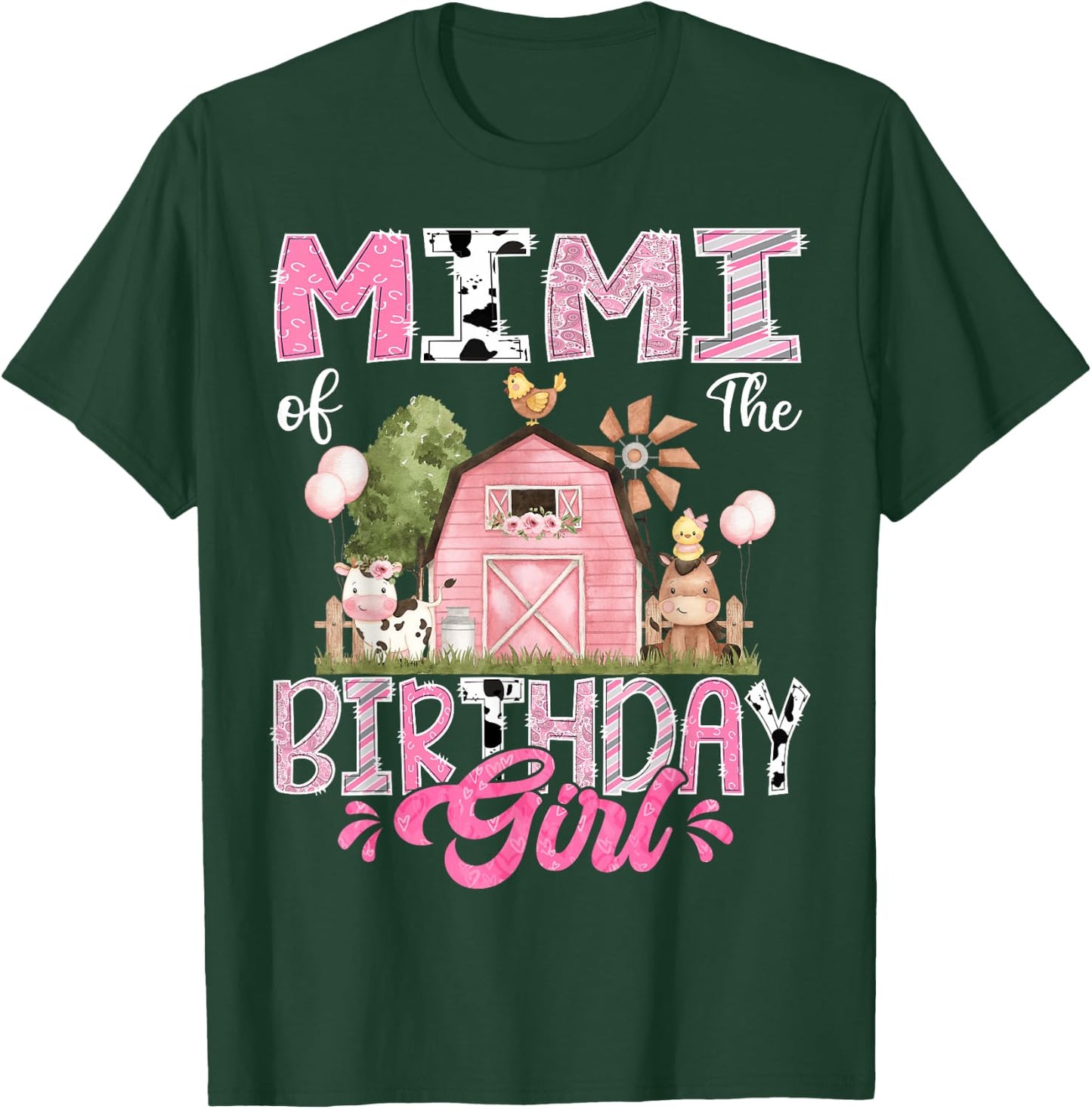 Mimi Of The Birthday Girl 1St Birthday Pink Cow Farm T-Shirt - T-Shirt | Forest