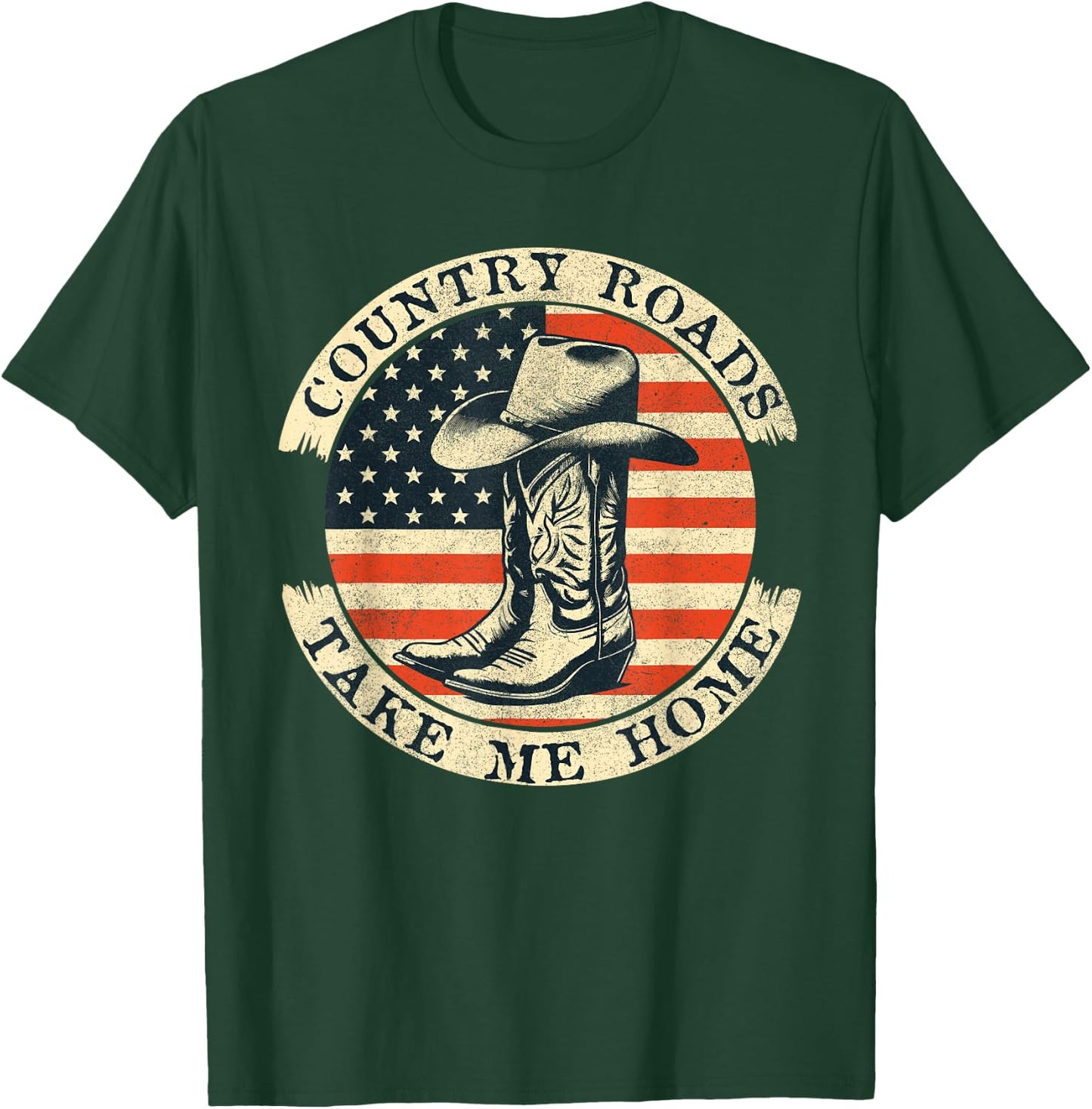 Country Roads Take Me Home Cowboy Western Virginia Retro T-Shirt - T-Shirt | Forest