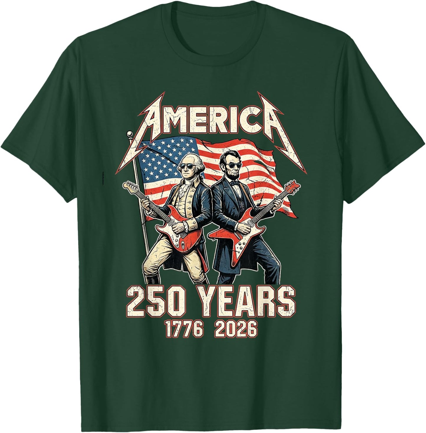 Abe Lincoln Playing Guitar George Washington USA Flag 250 T-Shirt - T-Shirt | Forest