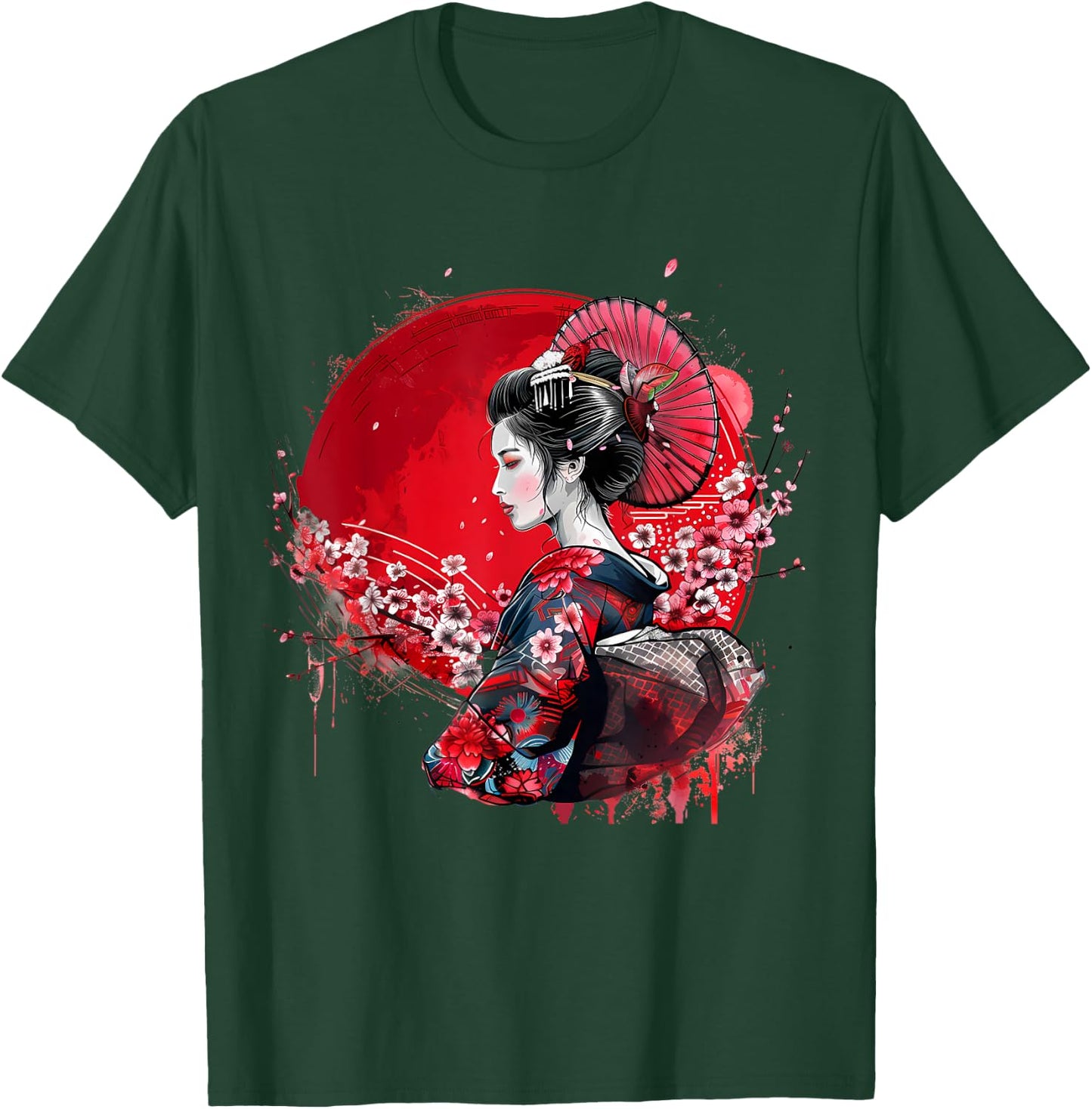 Japanese Kimono Geisha Sakura Cherry Blossom Japanese Art , Black, S T-Shirt - T-Shirt | Forest