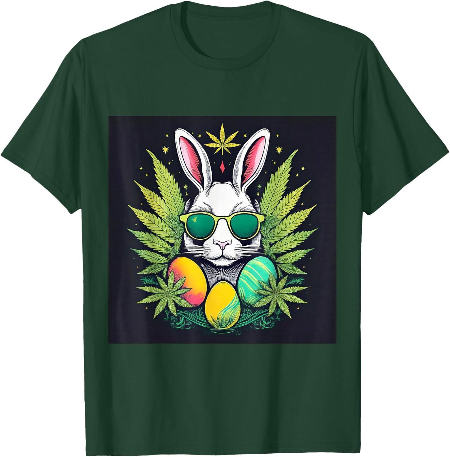 Easter Bunny With Marijuana Leaves 420 Day T-Shirt - T-Shirt | Forest