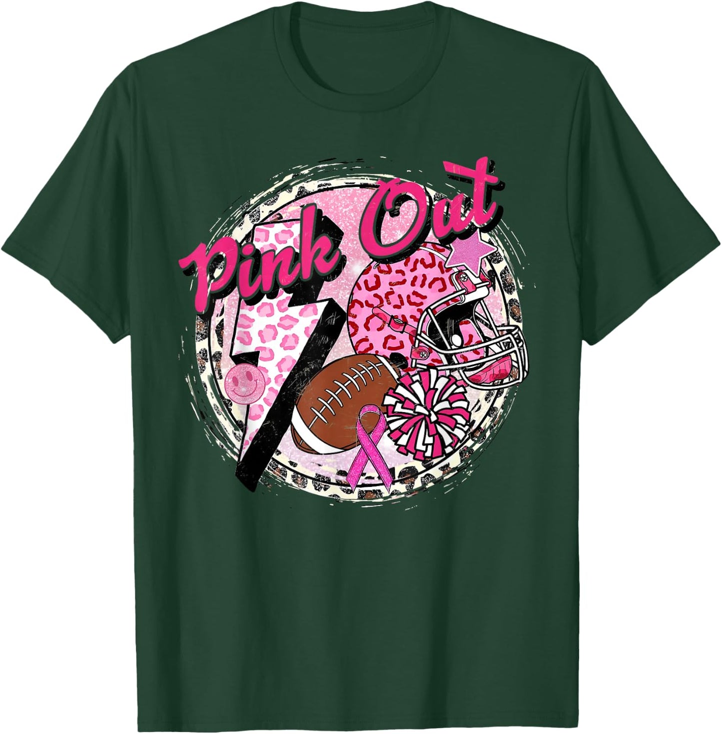 Pink Out American Football Warrior Breast Cancer Awareness T-Shirt - T-Shirt | Forest