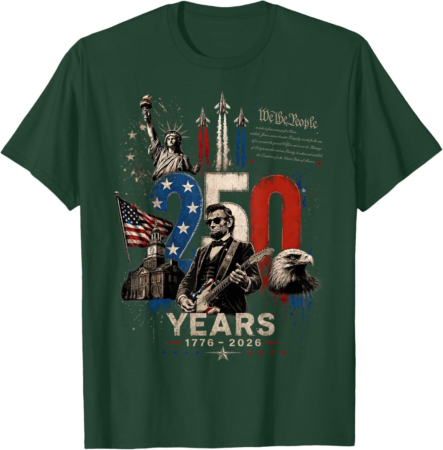 Vintage Abraham Lincoln Abe Lincoln Playing Guitar 250 Years T-Shirt - T-Shirt | Forest