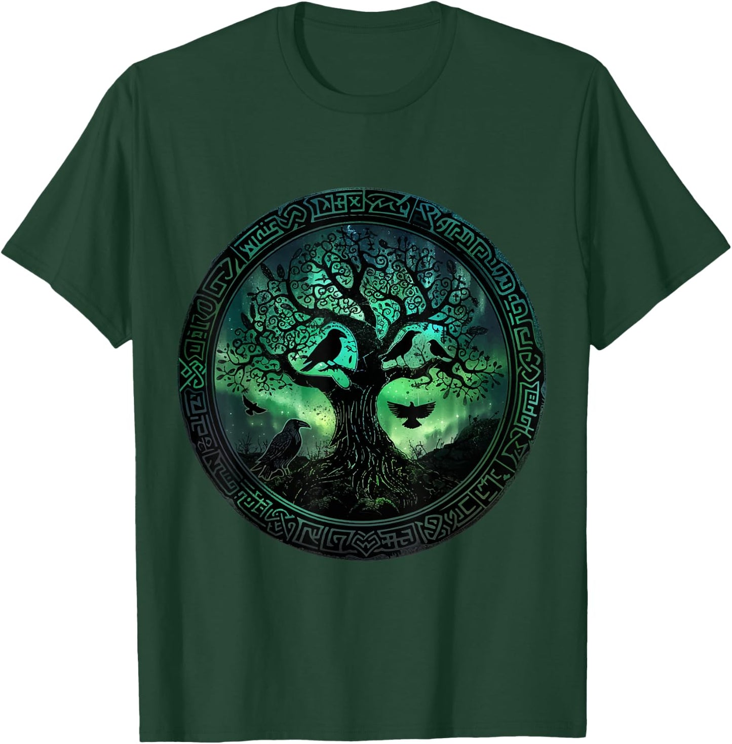 Hugin & Munin Odin Raven Viking Tree of Life , Black, S T-Shirt - T-Shirt | Forest