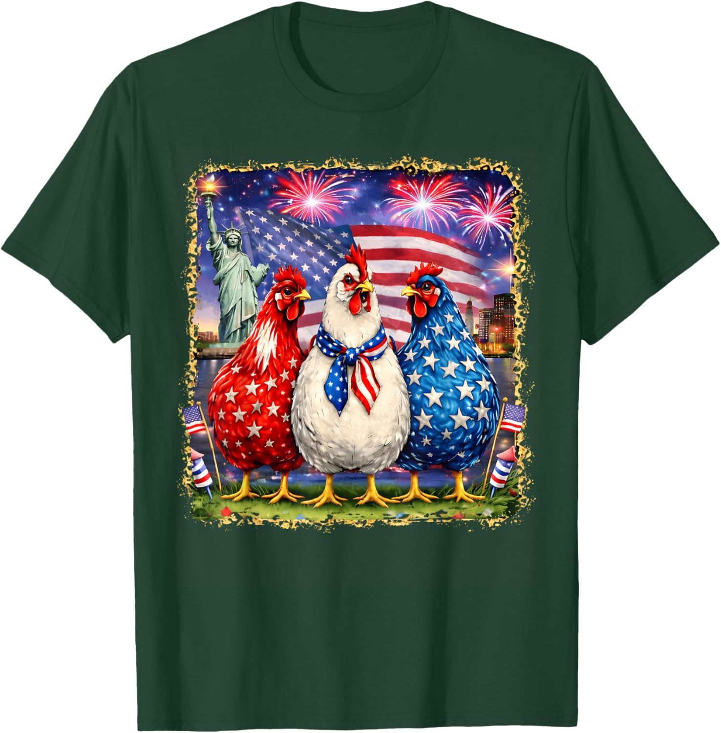 4th of July Patriotic Chickens America Women Girl USA Flag T-Shirt - T-Shirt | Forest
