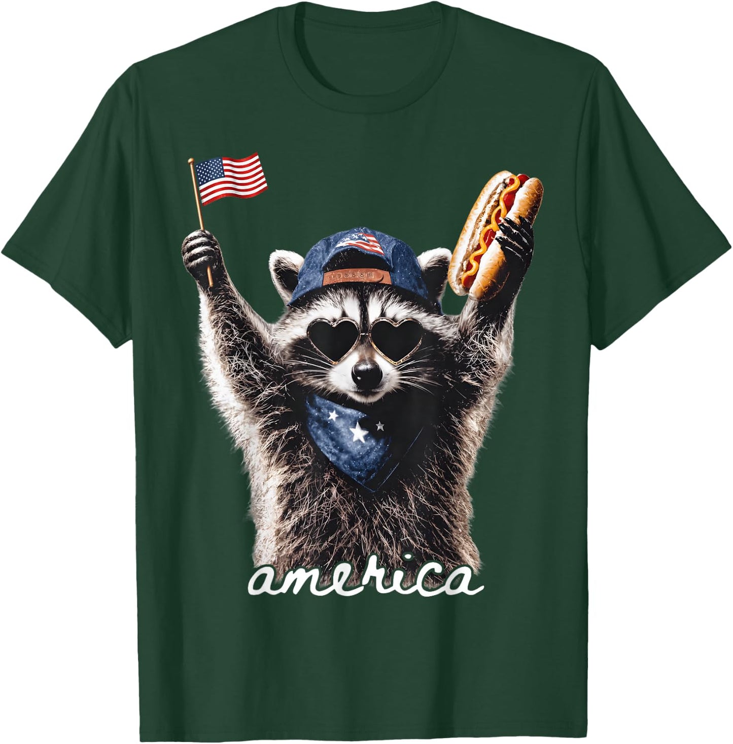 America Meme Raccoon Hot Dog 250 Years 1776 2026 4th of July T-Shirt - T-Shirt | Forest