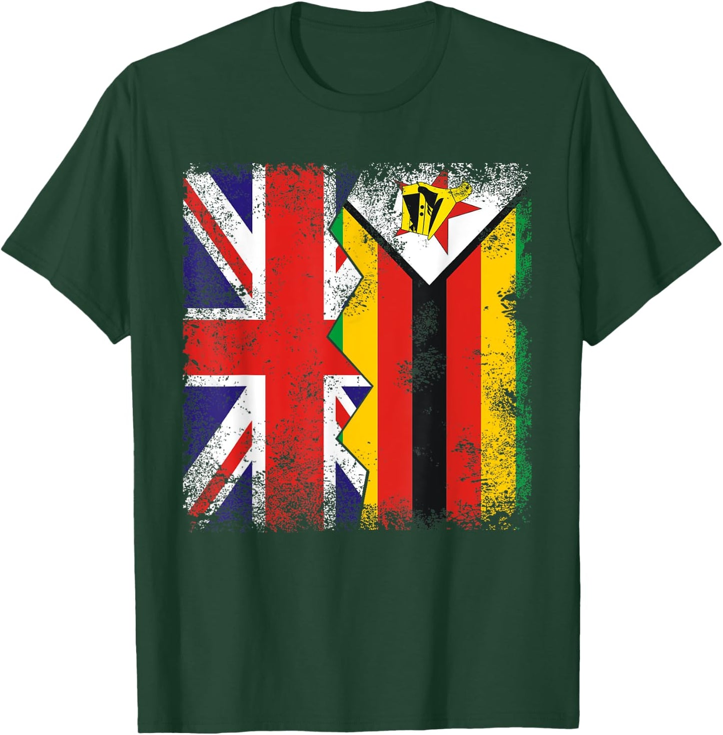 Zimbabwean Roots | Half British Flags | UK Zimbabwe Vintage T-Shirt - T-Shirt | Forest