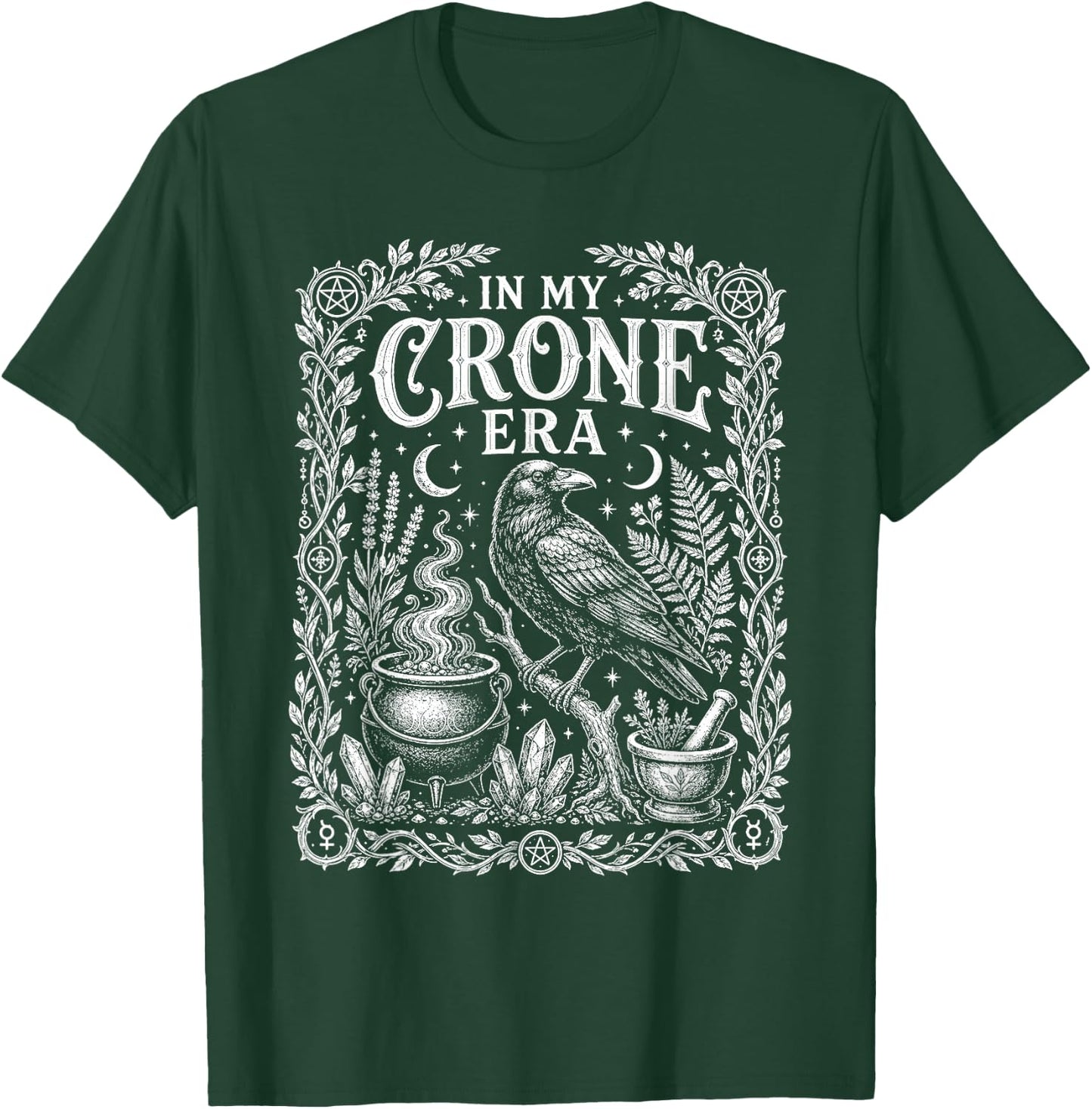 in My Crone Era Witchy Raven Cauldron T-Shirt - T-Shirt | Forest