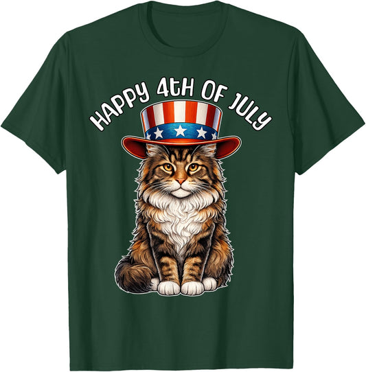 Happy Fourth of July Maine Coon Cat 4th of July T-Shirt - T-Shirt | Forest