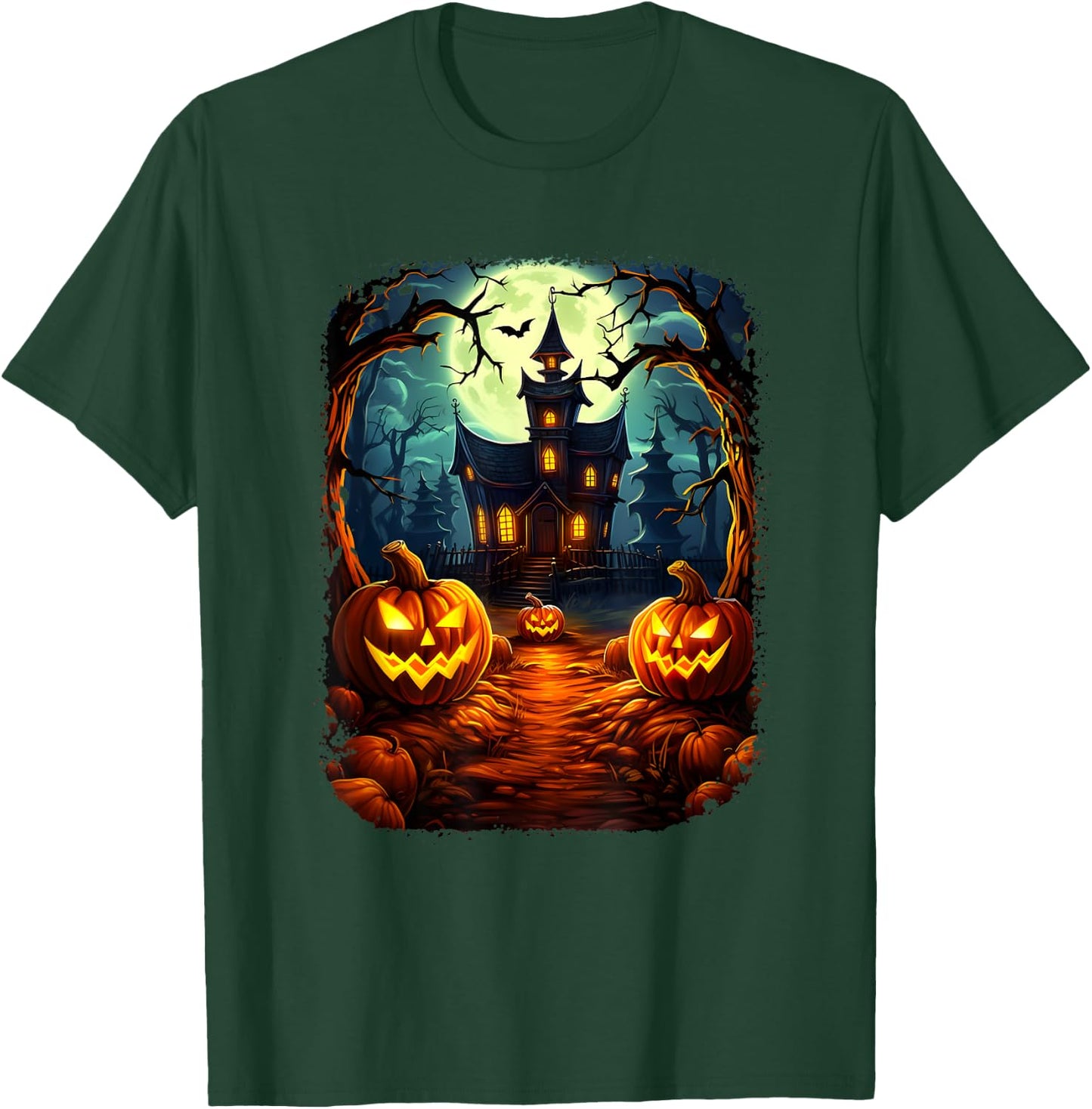 Halloween Haunted House Pumpkin Ghosts Spooky Season T-Shirt - T-Shirt | Forest