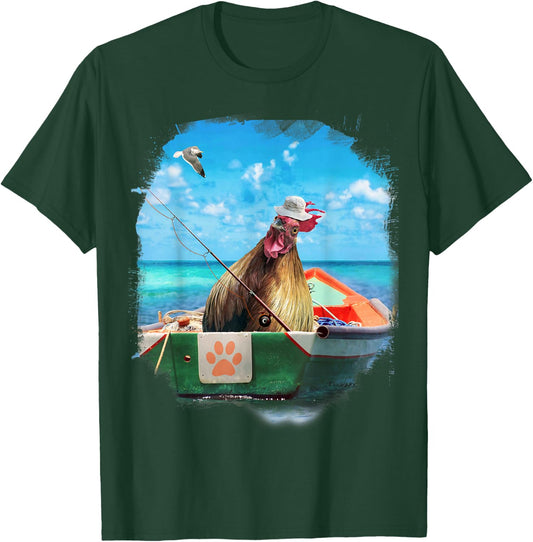 Chicken or Fish, Funny Chickens Fishing Boat T-Shirt - T-Shirt | Forest