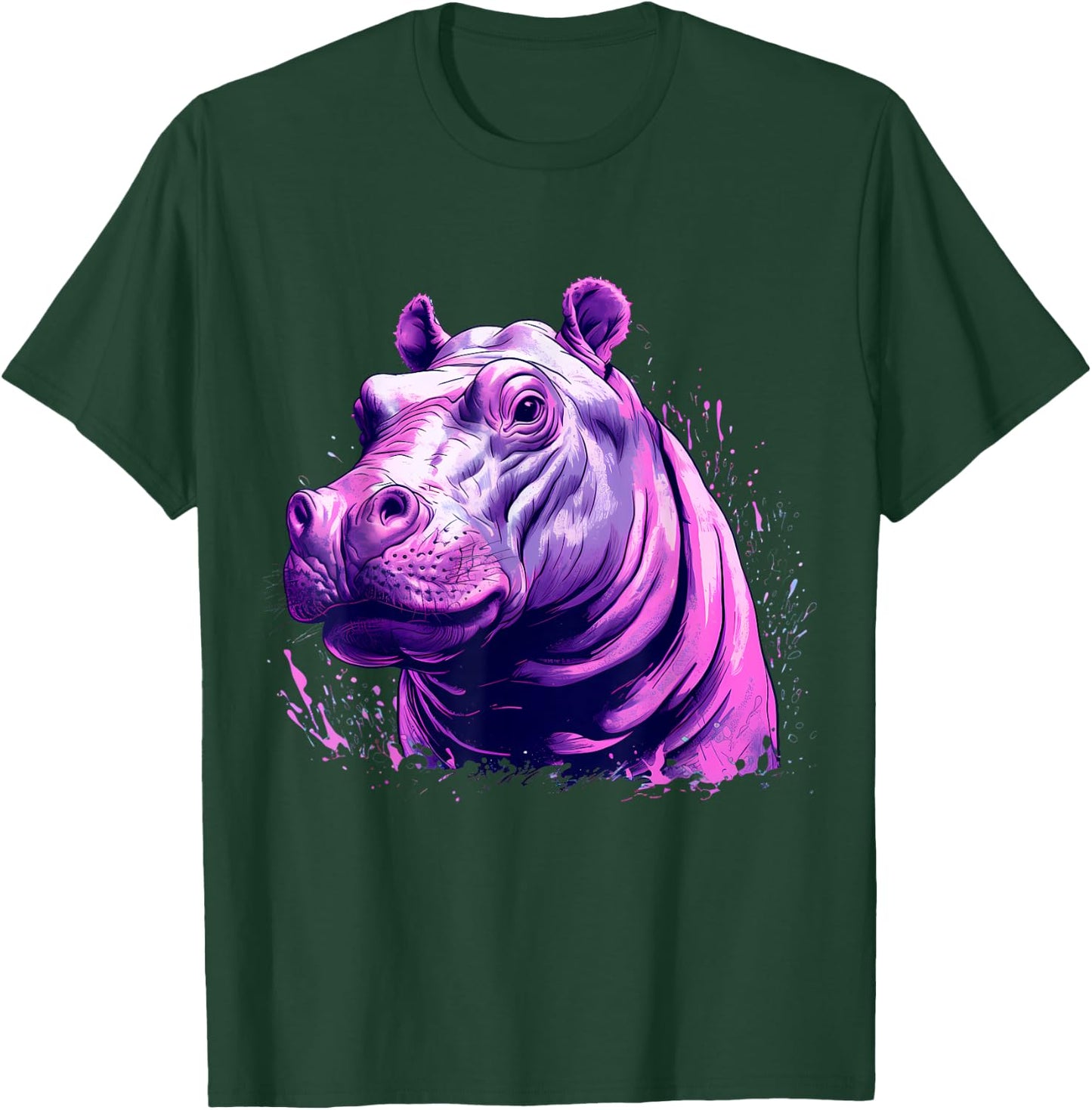 Hippopotamus Portrait Splash Colourful Artwork Savanna Hippo T-Shirt - T-Shirt | Forest