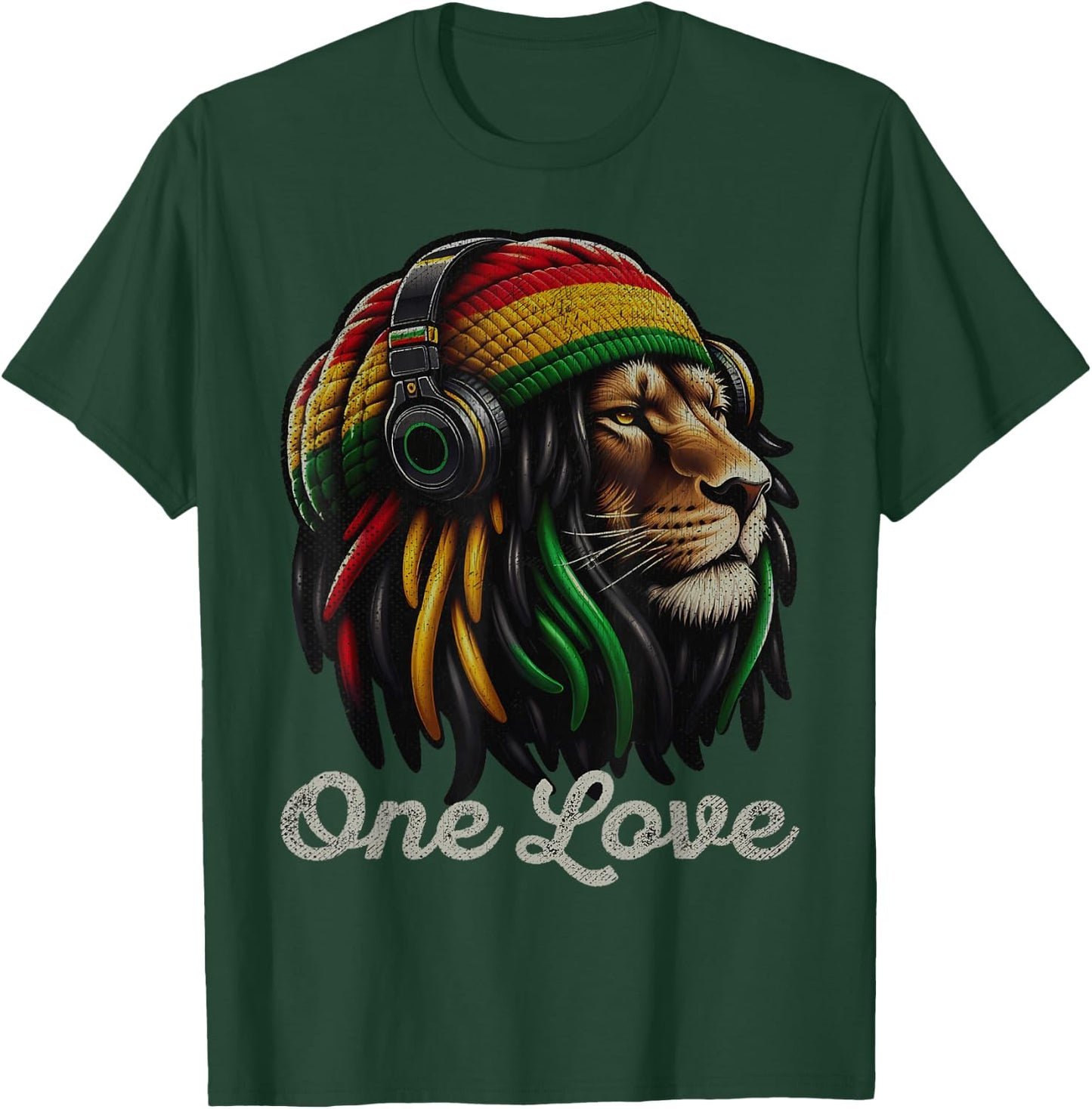 Jamaican Reggae Lion by Judah Rastafarian Lion , Black, S T-Shirt - T-Shirt | Forest