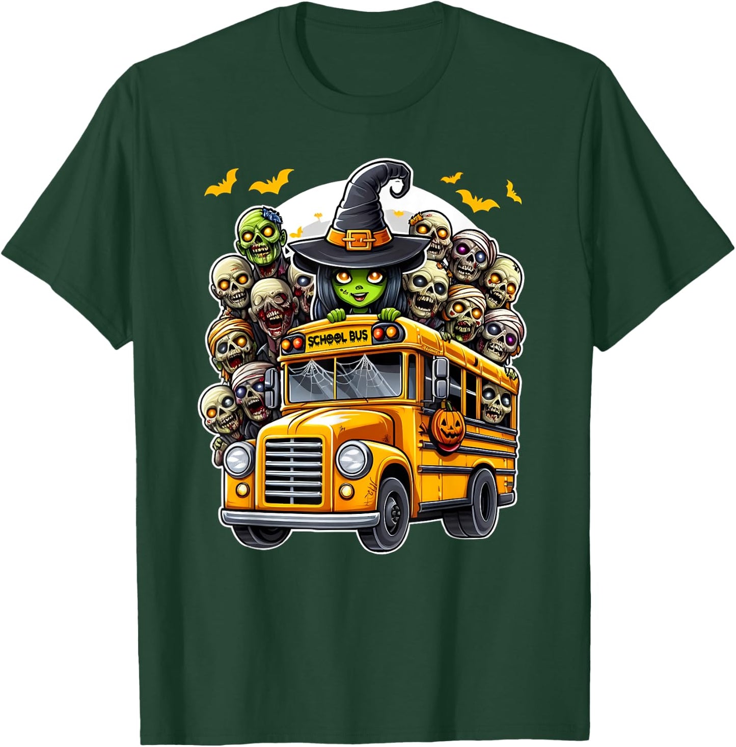 School Bus Creepy Zombie Monster Horror Spooky Halloween Fun T-Shirt - T-Shirt | Forest