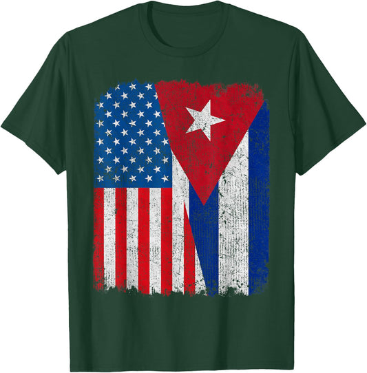 Cuban American Flag Half USA Cuba Root Proud T-Shirt - T-Shirt | Forest