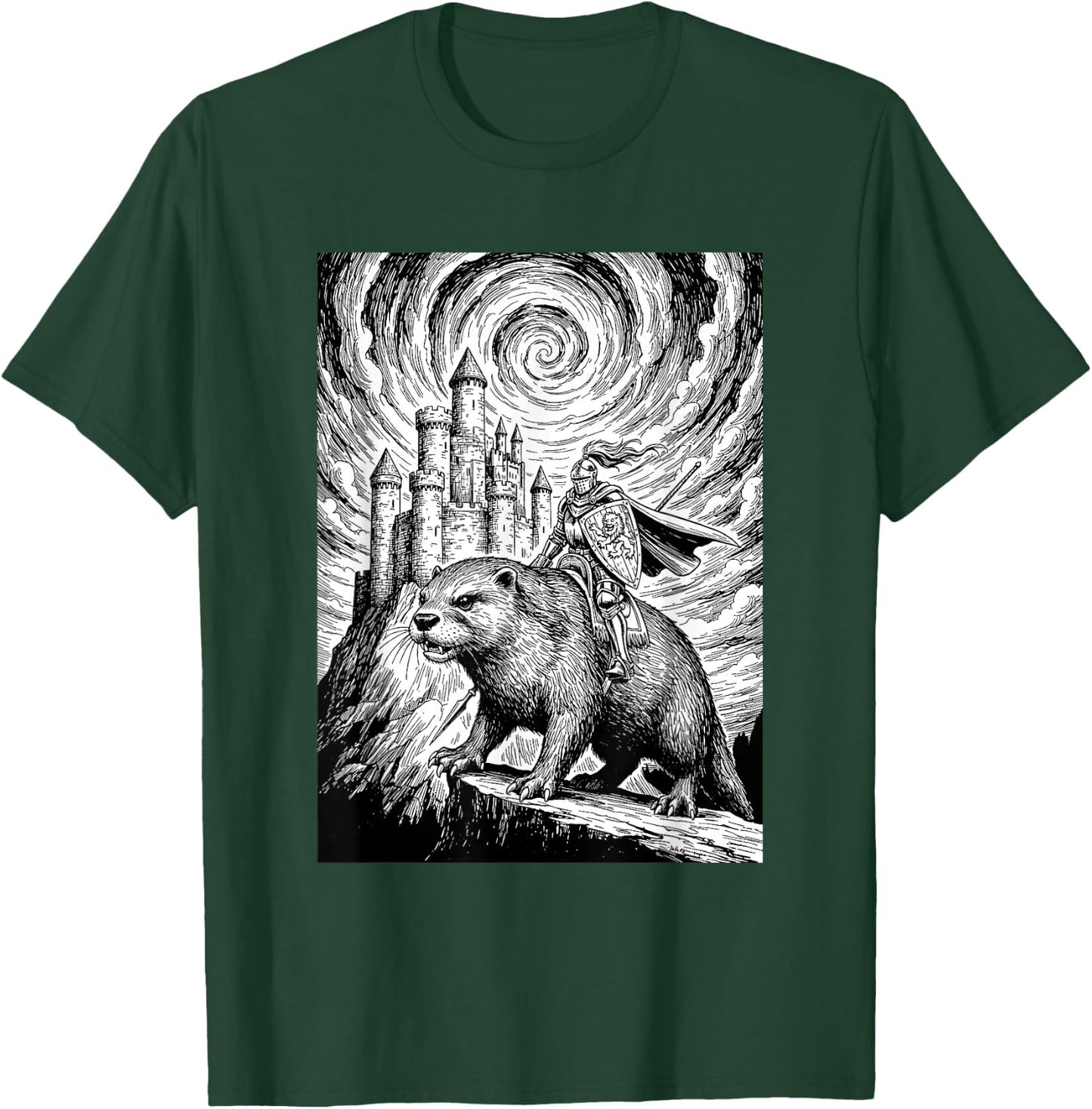 Giant Otter Fantasy Knight Medieval Design T-Shirt - T-Shirt | Forest