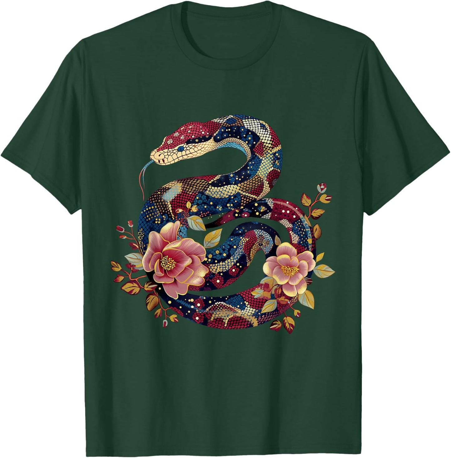 Python Snake Floral Ball Python Tattoo Flowers Snake Lover T-Shirt - T-Shirt | Forest