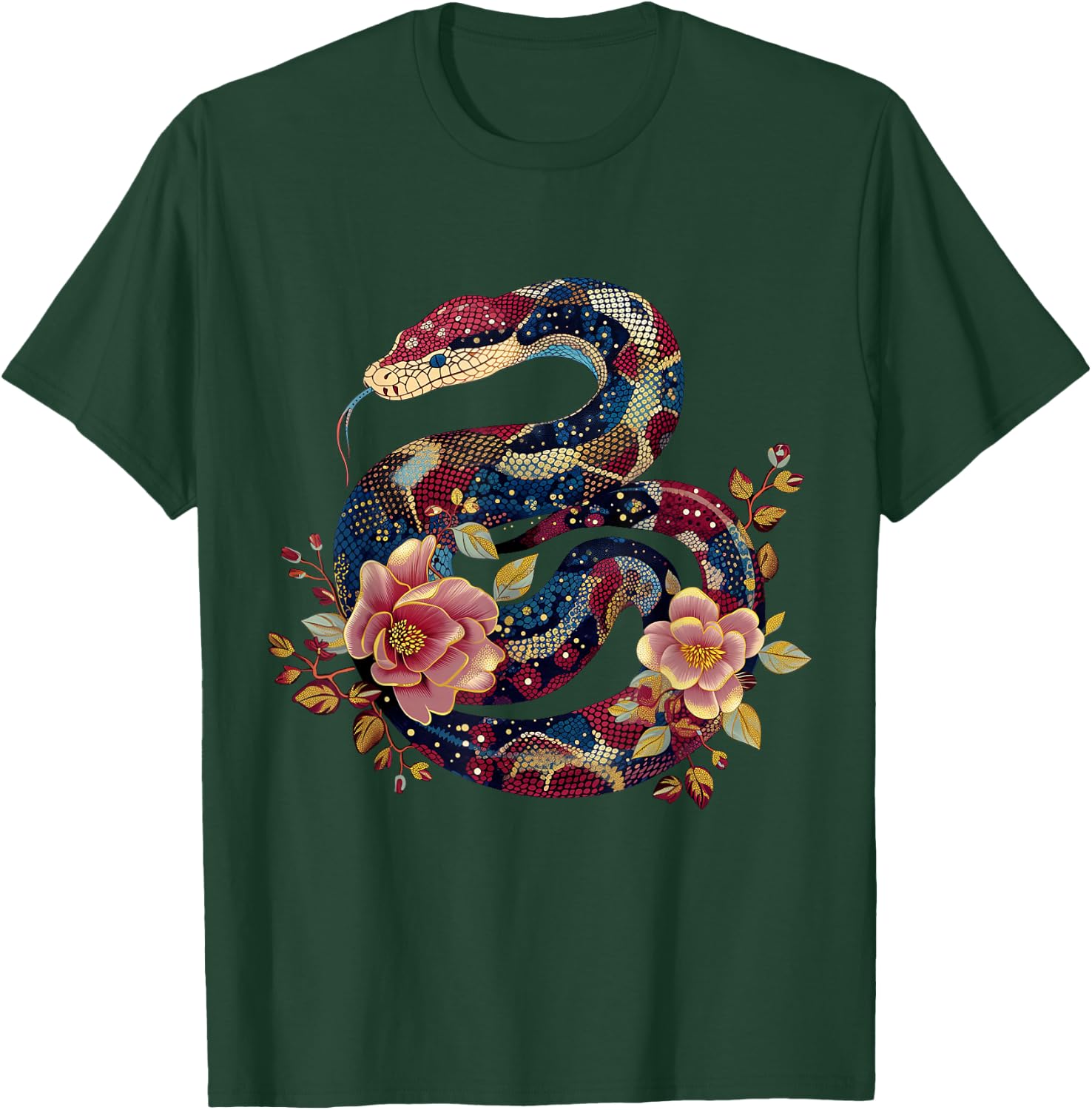 Python Snake Floral Ball Python Tattoo Flowers Snake Lover T-Shirt - T-Shirt | Forest