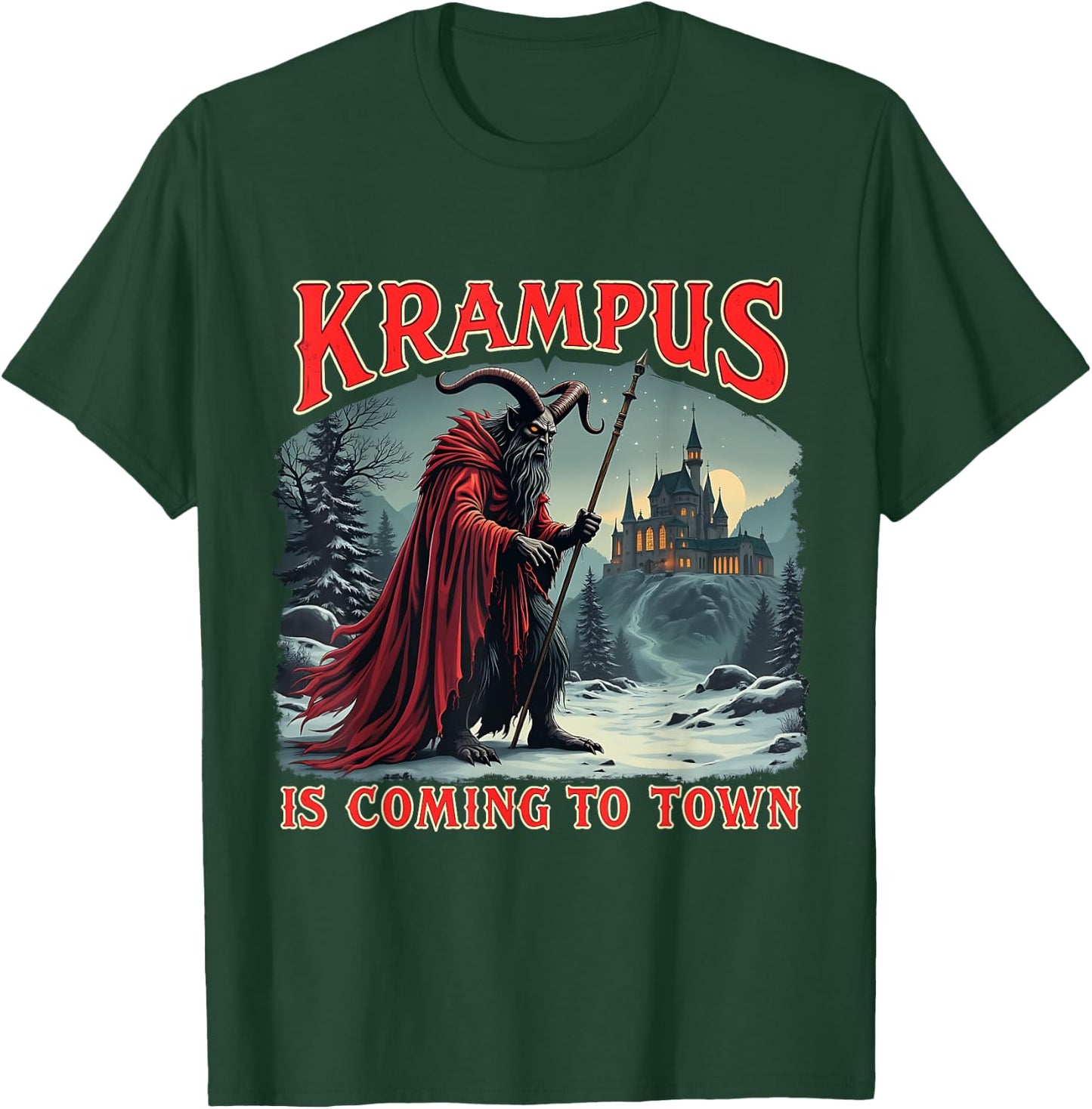 Merry Christmas Krampus Is Coming To Town Xmas Christmas Horror Costume T-Shirt - T-Shirt | Forest