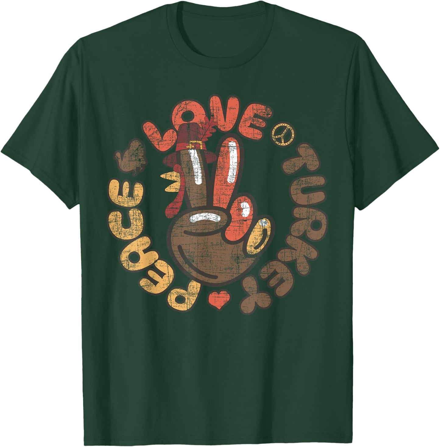 Peace Sign Turkey Hand Cool Thanksgiving Peace Love Turkey T-Shirt - T-Shirt | Forest