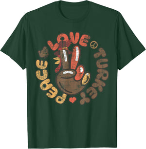 Peace Sign Turkey Hand Cool Thanksgiving Peace Love Turkey T-Shirt - T-Shirt | Forest