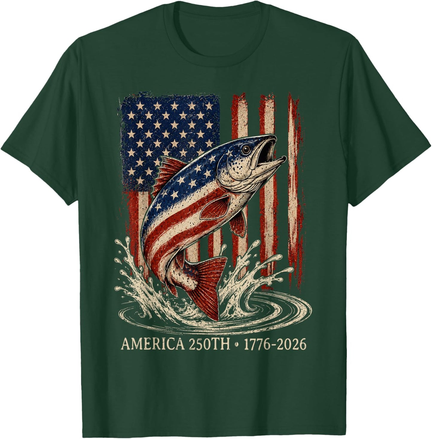 250 Years 1776 2026 Fishing American Flag 4th of July Men T-Shirt - T-Shirt | Forest