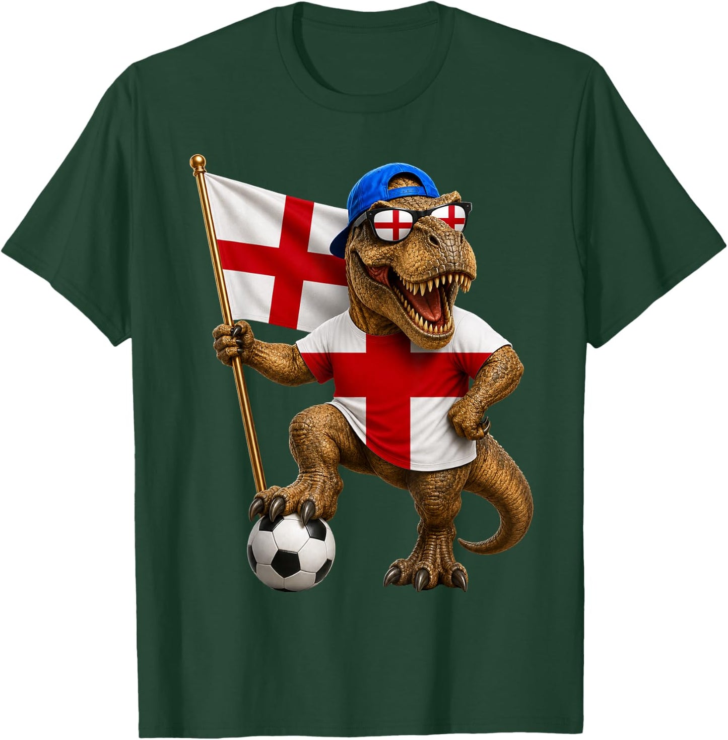 England Flag T-Rex Football Dinosaur Soccer English T-Shirt - T-Shirt | Forest