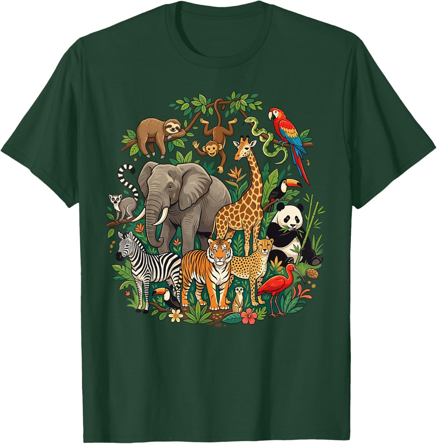 Jungle Safari Animals Cartoon Illustration T-Shirt - T-Shirt | Forest