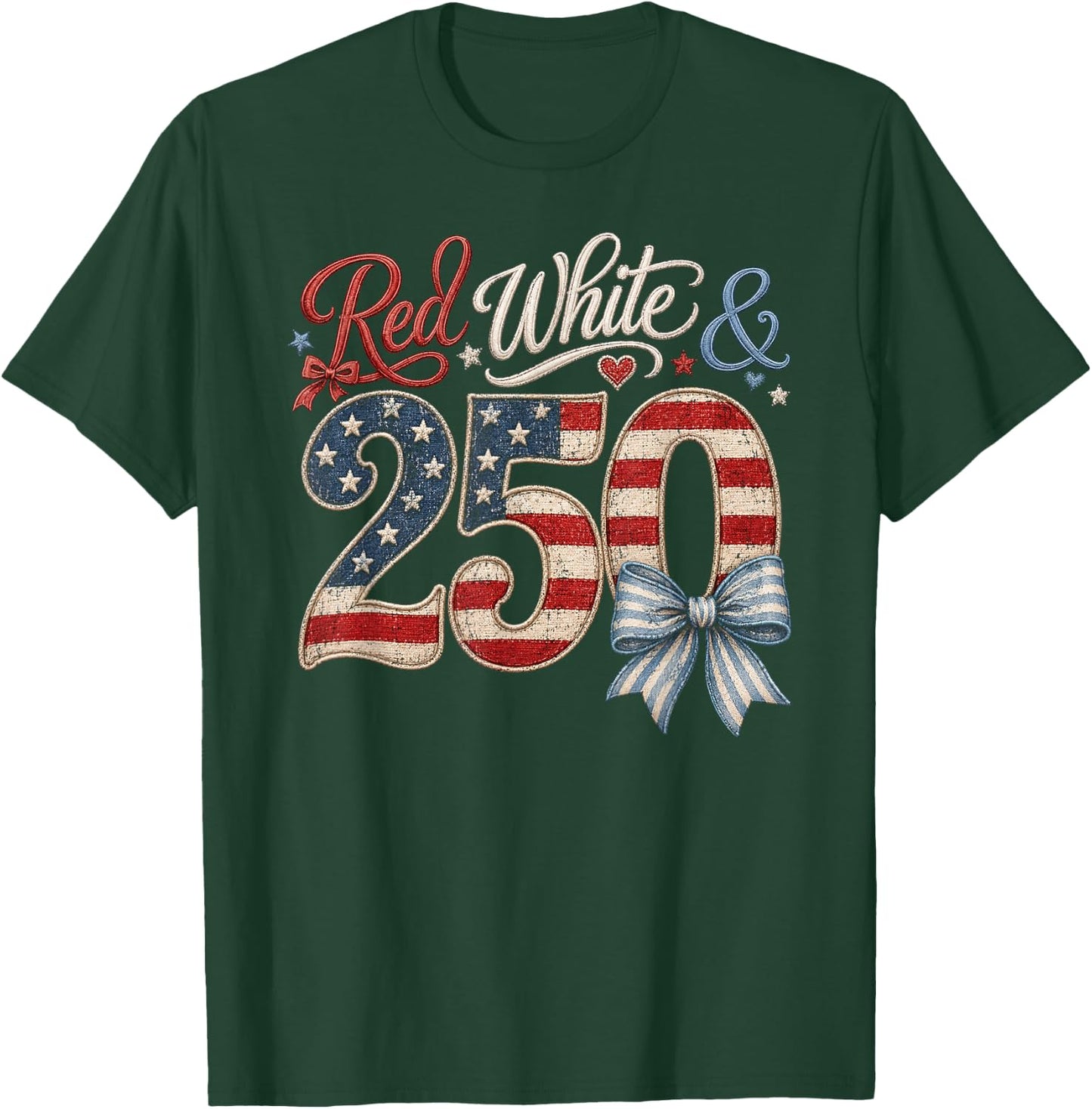 250th Anniversary 250 Years America USA Flag Red & White T-Shirt - T-Shirt | Forest