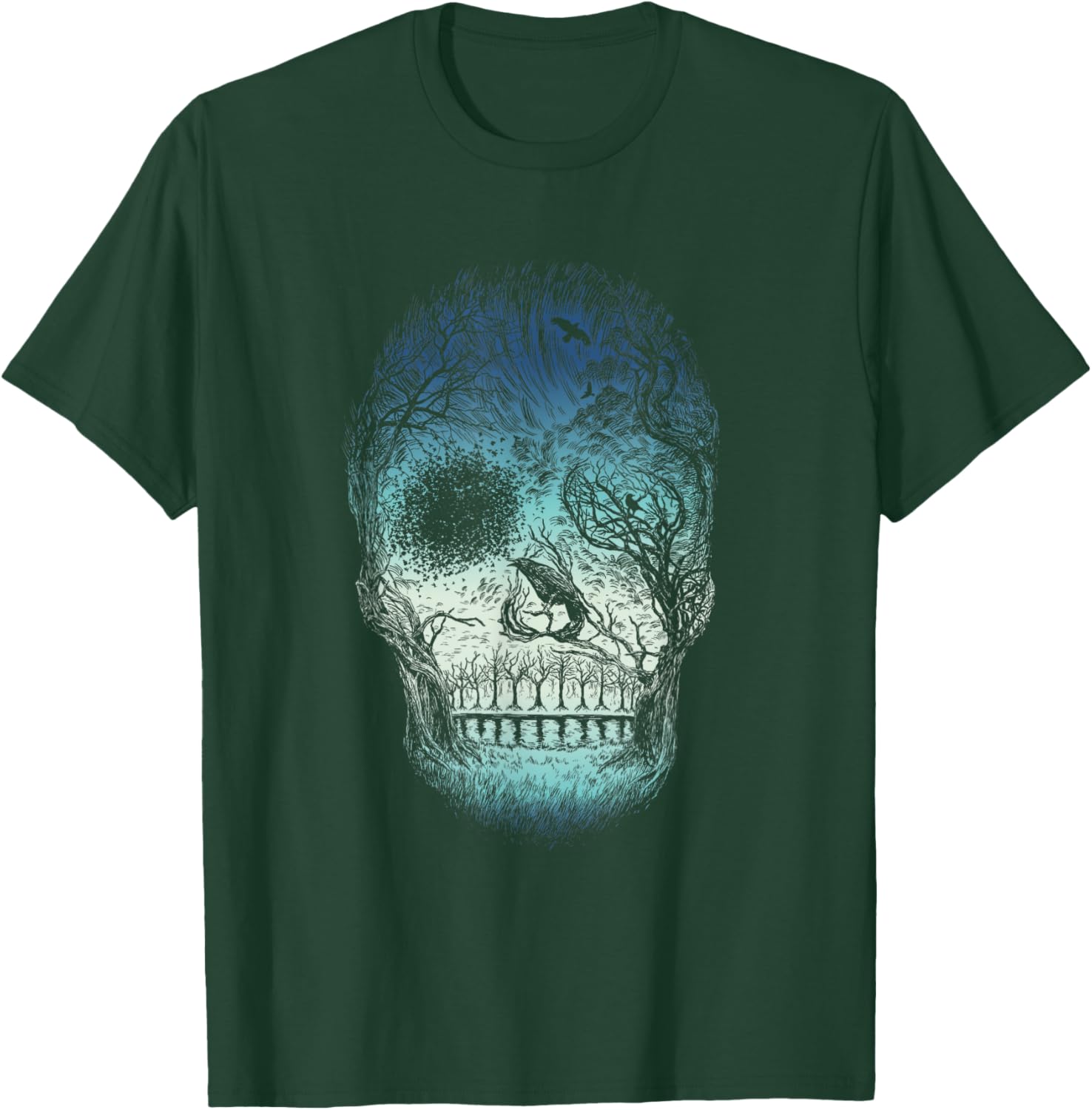 Unique Hand Drawn Abstract Skull (Blue) T-Shirt - T-Shirt | Forest