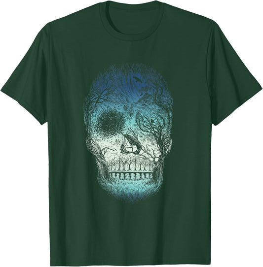 Unique Hand Drawn Abstract Skull (Blue) T-Shirt - T-Shirt | Forest