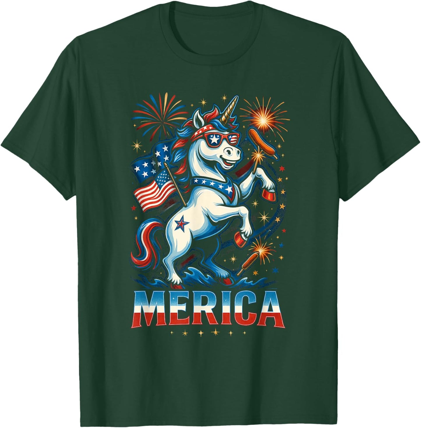 Funny Patriotic Unicorn 'Merica USA July 4th American Pride T-Shirt - T-Shirt | Forest