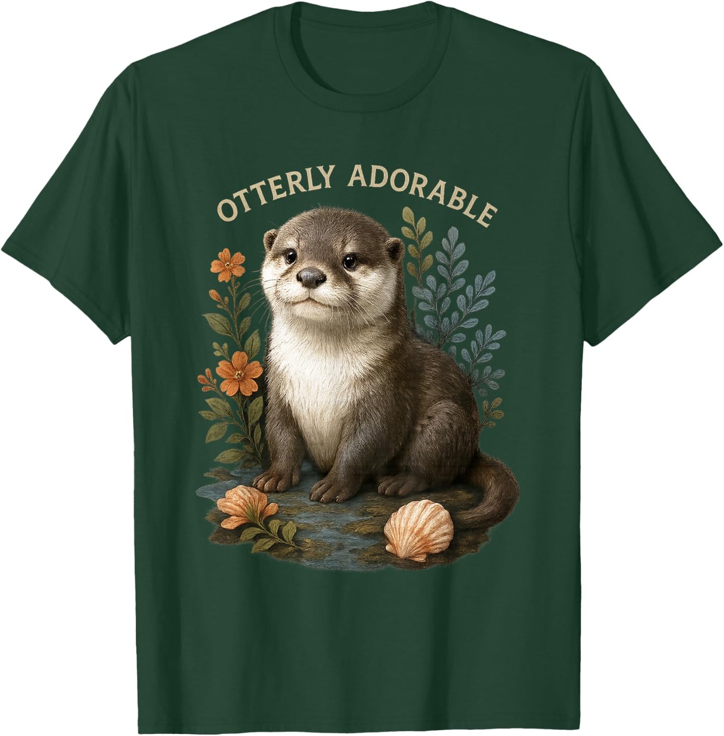 Otterly Adorable Cute Otter with Flowers and Seashells T-Shirt - T-Shirt | Forest