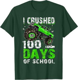 I Crushed 100 Days Of School Boys Monster Truck 100th Day T-Shirt - T-Shirt | Forest