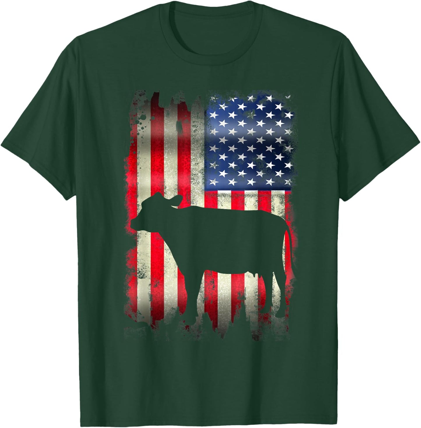 Cow USA American Flag 4th of July Patriotic Gift Women Kids Men T-Shirt - T-Shirt | Forest