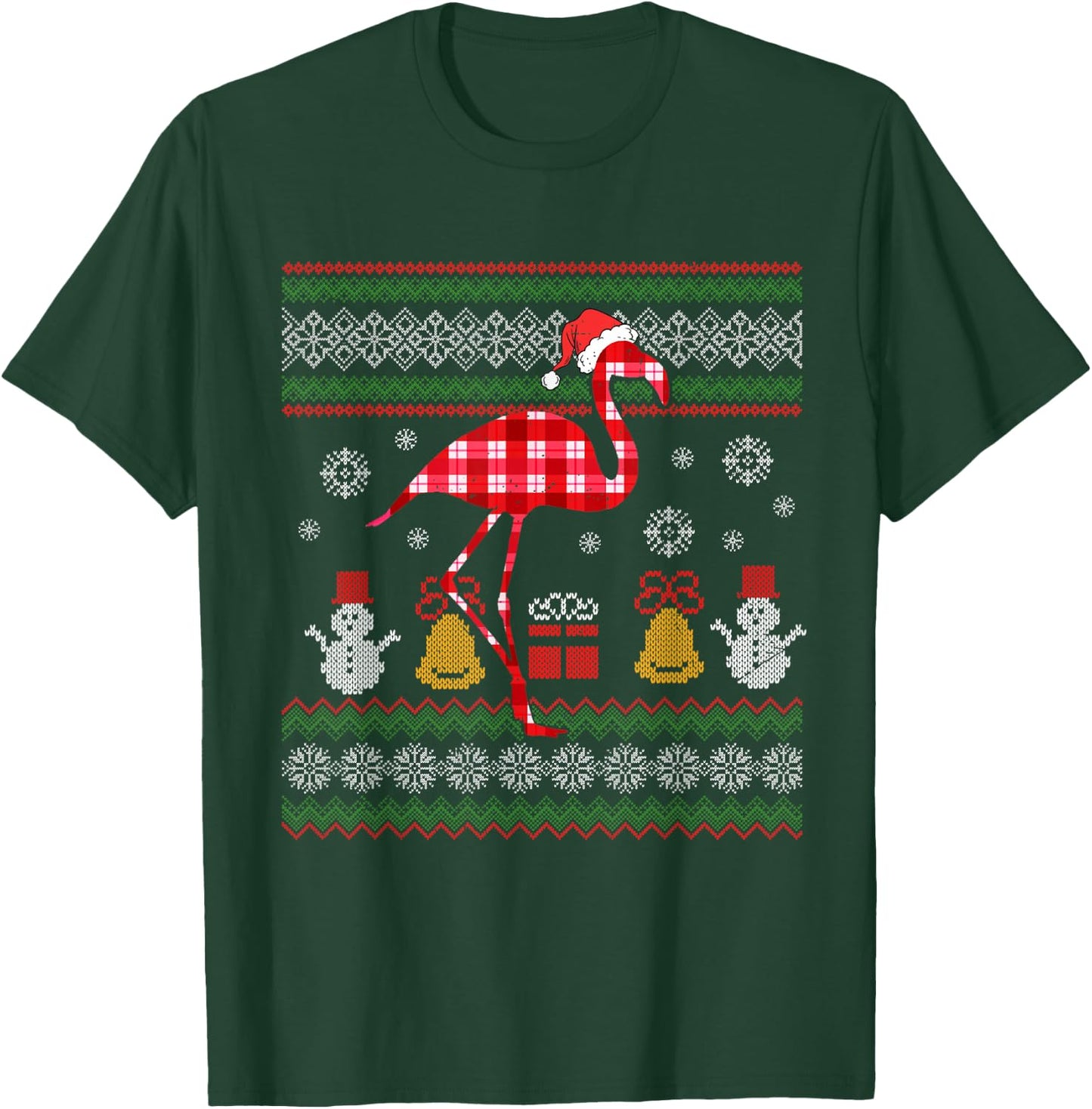 Flamingo Plaid Hat Santa Ugly Sweater Christmas Xmas Animal T-Shirt - T-Shirt | Forest
