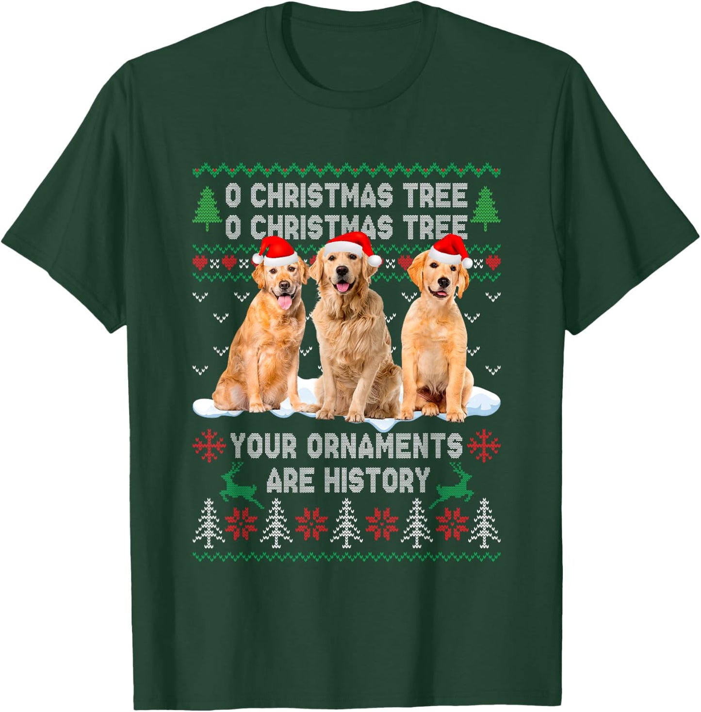 Cute Golden Retriever Dog Oh Christmas Tree Ugly Xmas Men Women Kids T-Shirt - T-Shirt | Forest