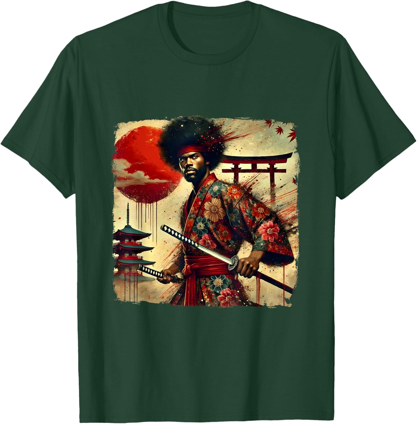 Vintage African Bushido Warrior Katana Afro American Samurai T-Shirt - T-Shirt | Forest