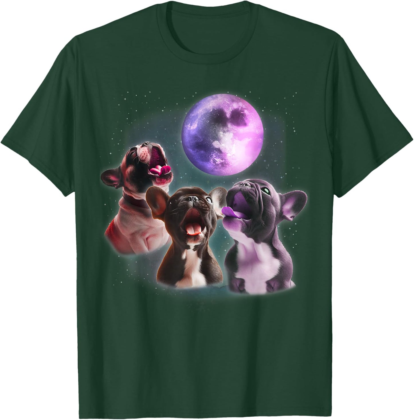 3 French Bulldog Howling At The Moon Funny Frenchie Dog Pet Women Kids T-Shirt - T-Shirt | Forest