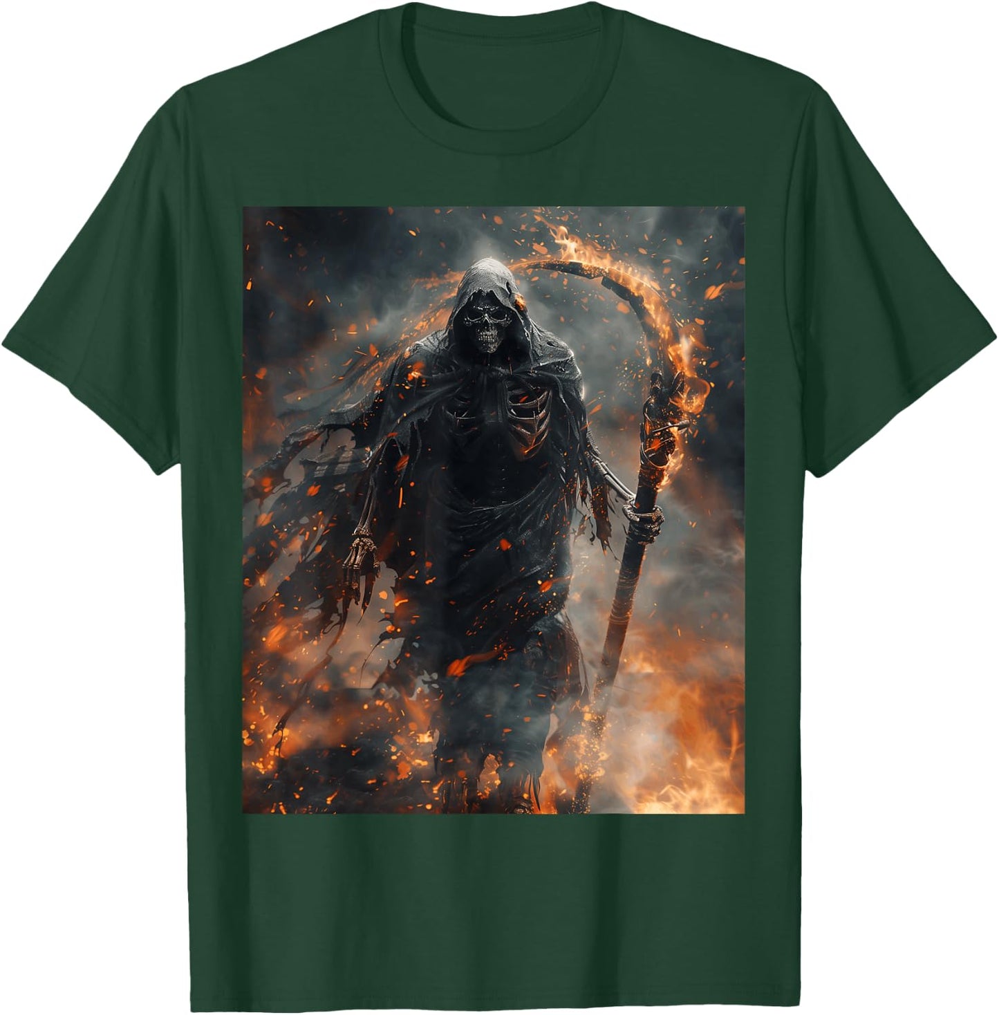 Mythical Grim Reaper with Burning Sickle T-Shirt - T-Shirt | Forest